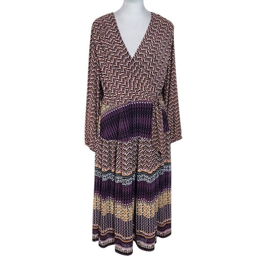Signature by Robbie Bee Purple Chevron Midi Dress Size Large
