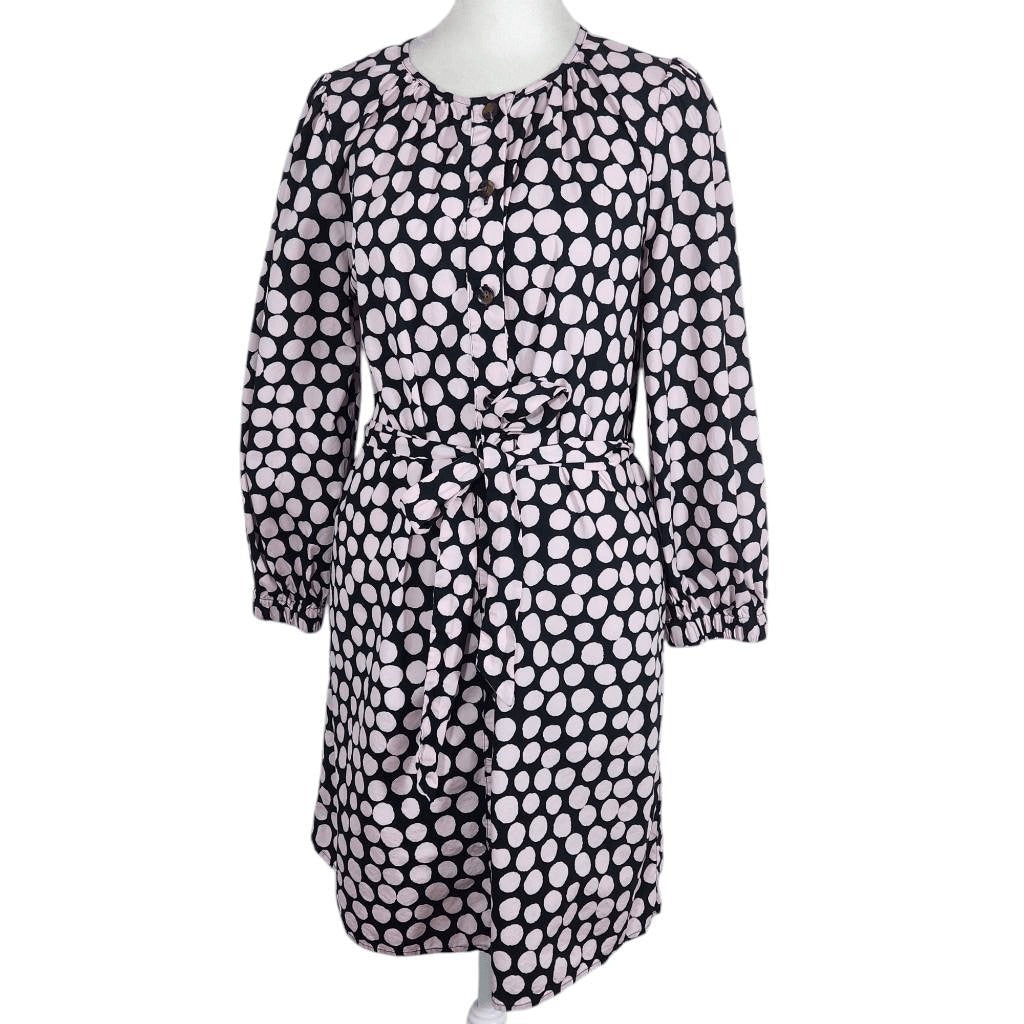 Who What Wear Black and Pink Polka Dot Shirt Dress Size Medium Polka Dot Mini