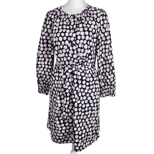 Who What Wear Black and Pink Polka Dot Shirt Dress Size Medium Polka Dot Mini