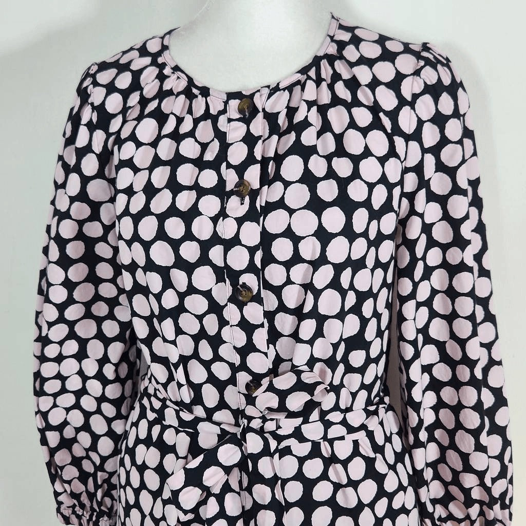 Who What Wear Black and Pink Polka Dot Shirt Dress Size Medium Polka Dot Mini