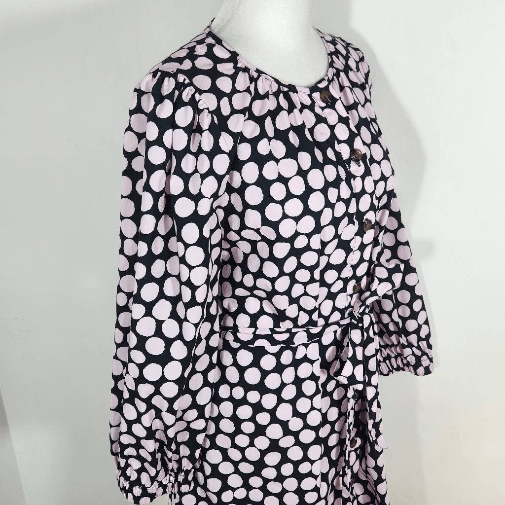 Who What Wear Black and Pink Polka Dot Shirt Dress Size Medium Polka Dot Mini