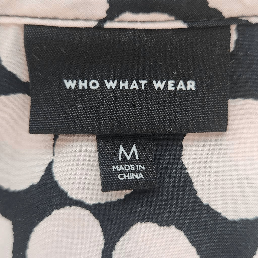 Who What Wear Black and Pink Polka Dot Shirt Dress Size Medium Polka Dot Mini