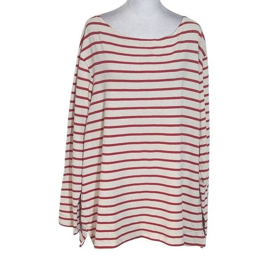 Old Navy Cream and Red Stripe Long Sleeve Tee Size XXL Plus Size Knit Top New