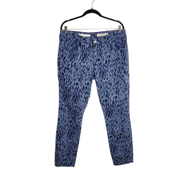 Pilcro Blue Leopard Print Mid-Rise Skinny Jeans Size 32/Size 14