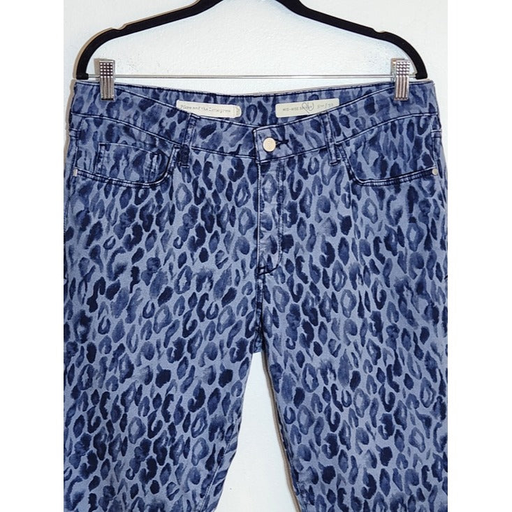 Pilcro Blue Leopard Print Mid-Rise Skinny Jeans Size 32/Size 14