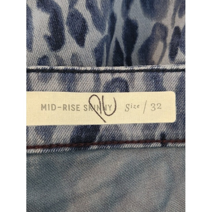Pilcro Blue Leopard Print Mid-Rise Skinny Jeans Size 32/Size 14