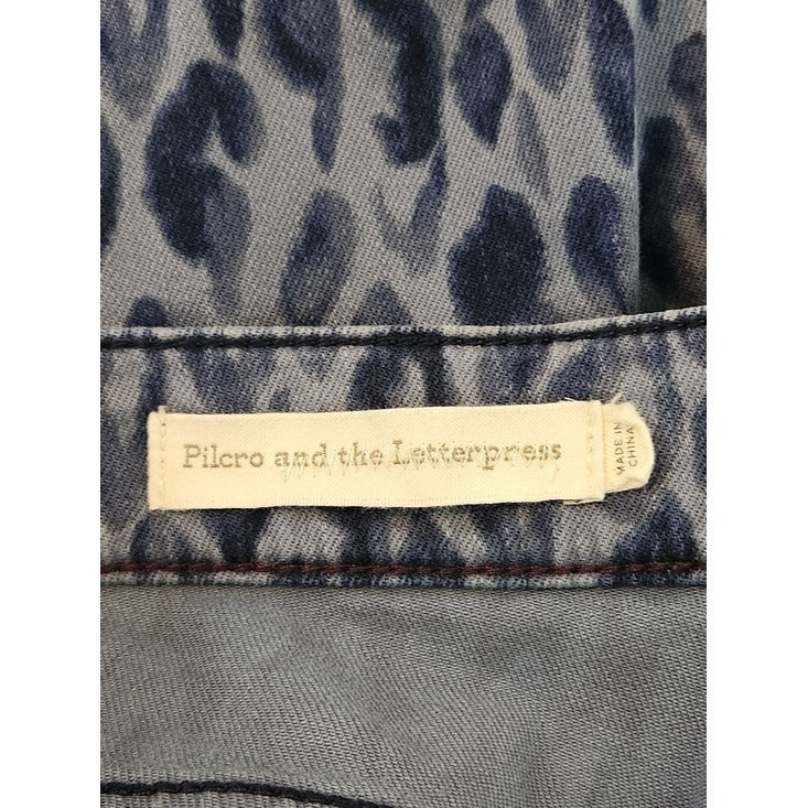 Pilcro Blue Leopard Print Mid-Rise Skinny Jeans Size 32/Size 14