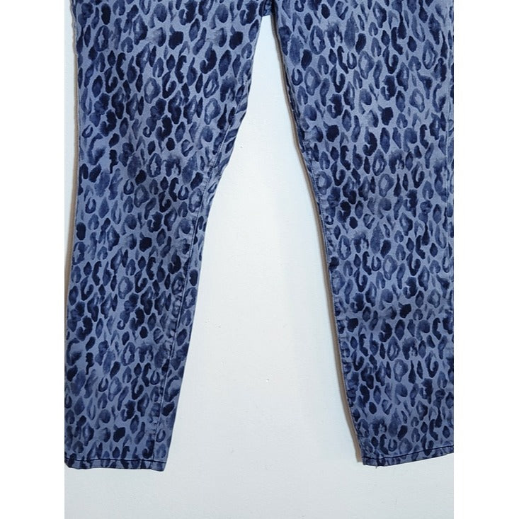 Pilcro Blue Leopard Print Mid-Rise Skinny Jeans Size 32/Size 14