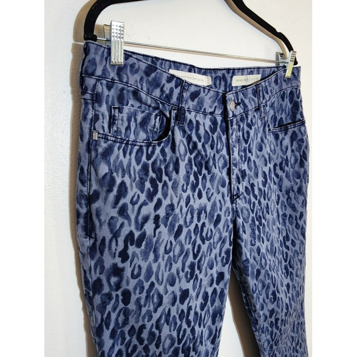 Pilcro Blue Leopard Print Mid-Rise Skinny Jeans Size 32/Size 14