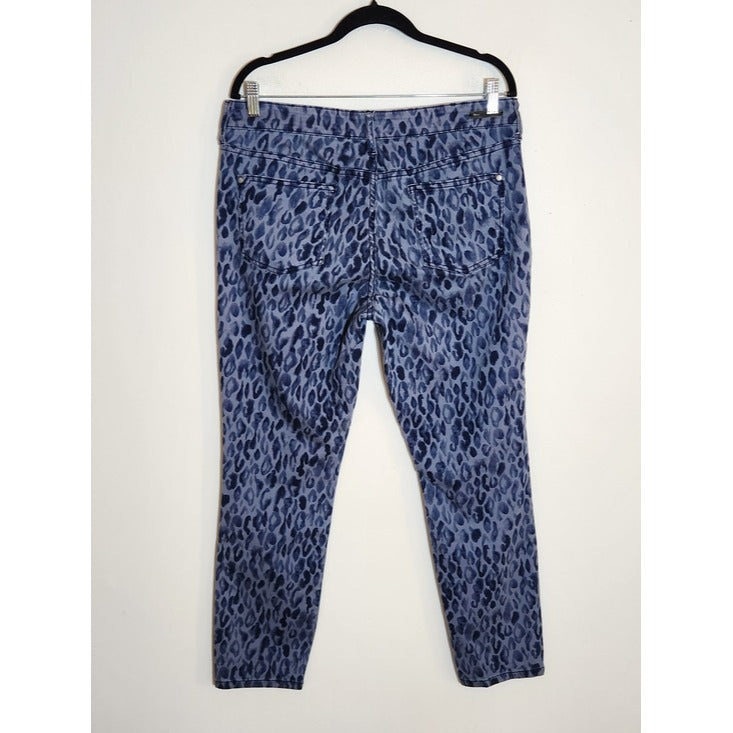 Pilcro Blue Leopard Print Mid-Rise Skinny Jeans Size 32/Size 14