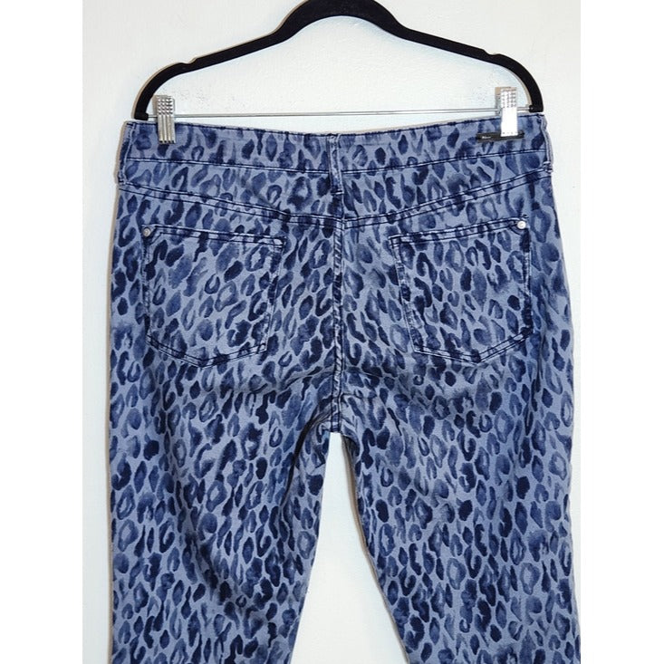 Pilcro Blue Leopard Print Mid-Rise Skinny Jeans Size 32/Size 14