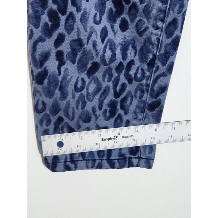 Pilcro Blue Leopard Print Mid-Rise Skinny Jeans Size 32/Size 14