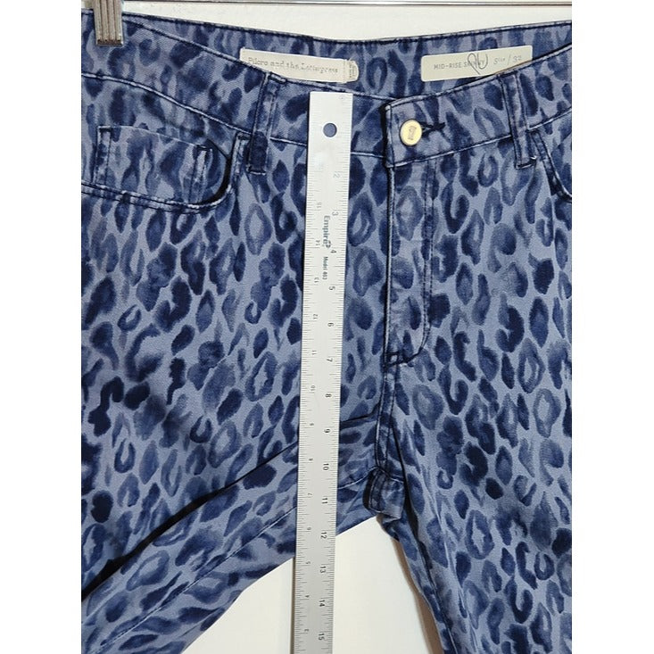 Pilcro Blue Leopard Print Mid-Rise Skinny Jeans Size 32/Size 14