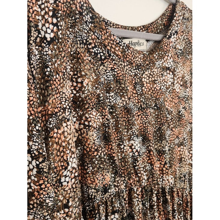 Haptics Textured Brown Floral Print Mini Dress Size 2X