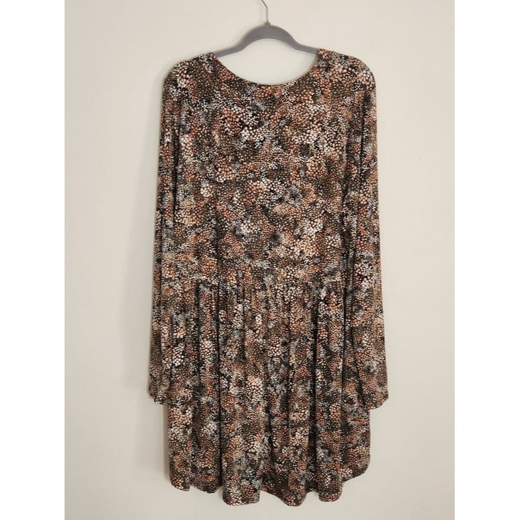 Haptics Textured Brown Floral Print Mini Dress Size 2X