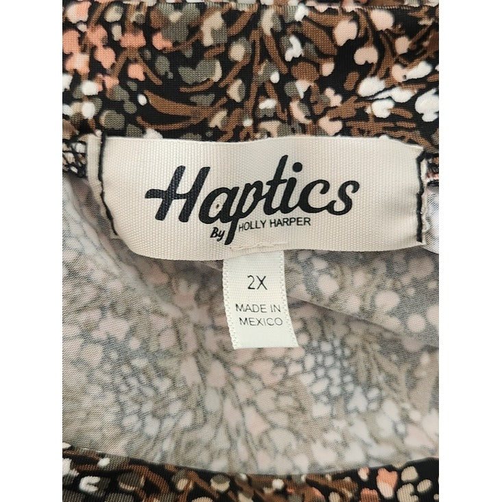 Haptics Textured Brown Floral Print Mini Dress Size 2X
