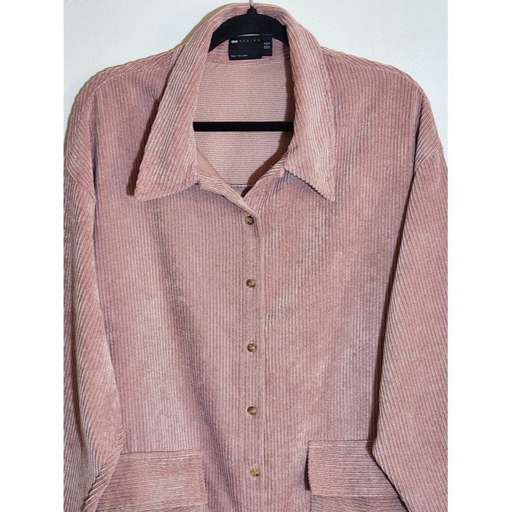 ASOS Pink Corduroy Oversized Shirt Dress Size 12