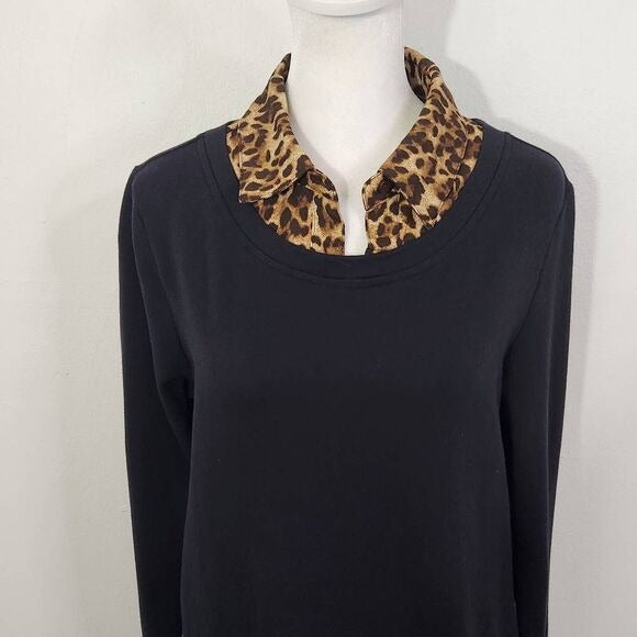 Isaac Mizrahi Black Leopard Layered Top Size Small Leopard Blouse