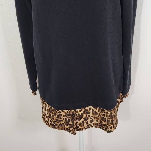 Isaac Mizrahi Black Leopard Layered Top Size Small Leopard Blouse