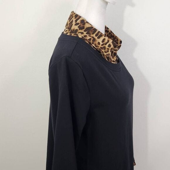 Isaac Mizrahi Black Leopard Layered Top Size Small Leopard Blouse