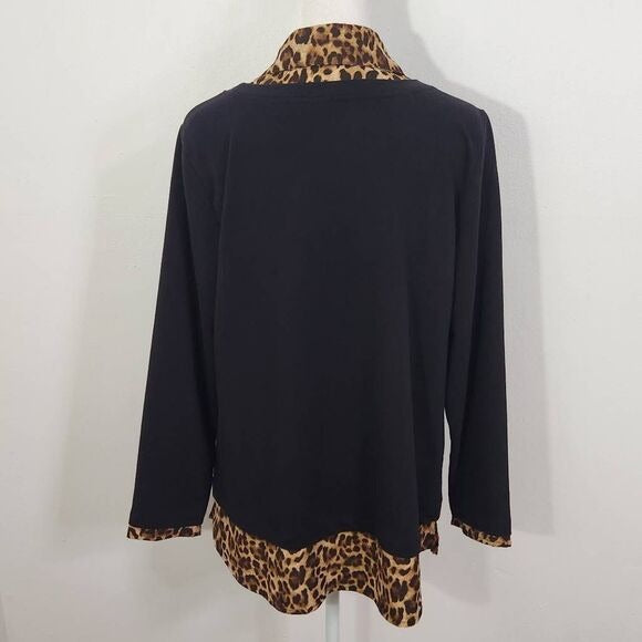 Isaac Mizrahi Black Leopard Layered Top Size Small Leopard Blouse