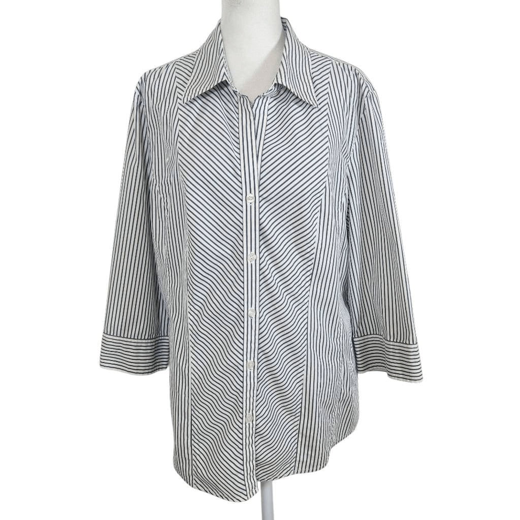 Style & Co. White and Black Stripe Button Down Blouse Size 16 Striped Blouse