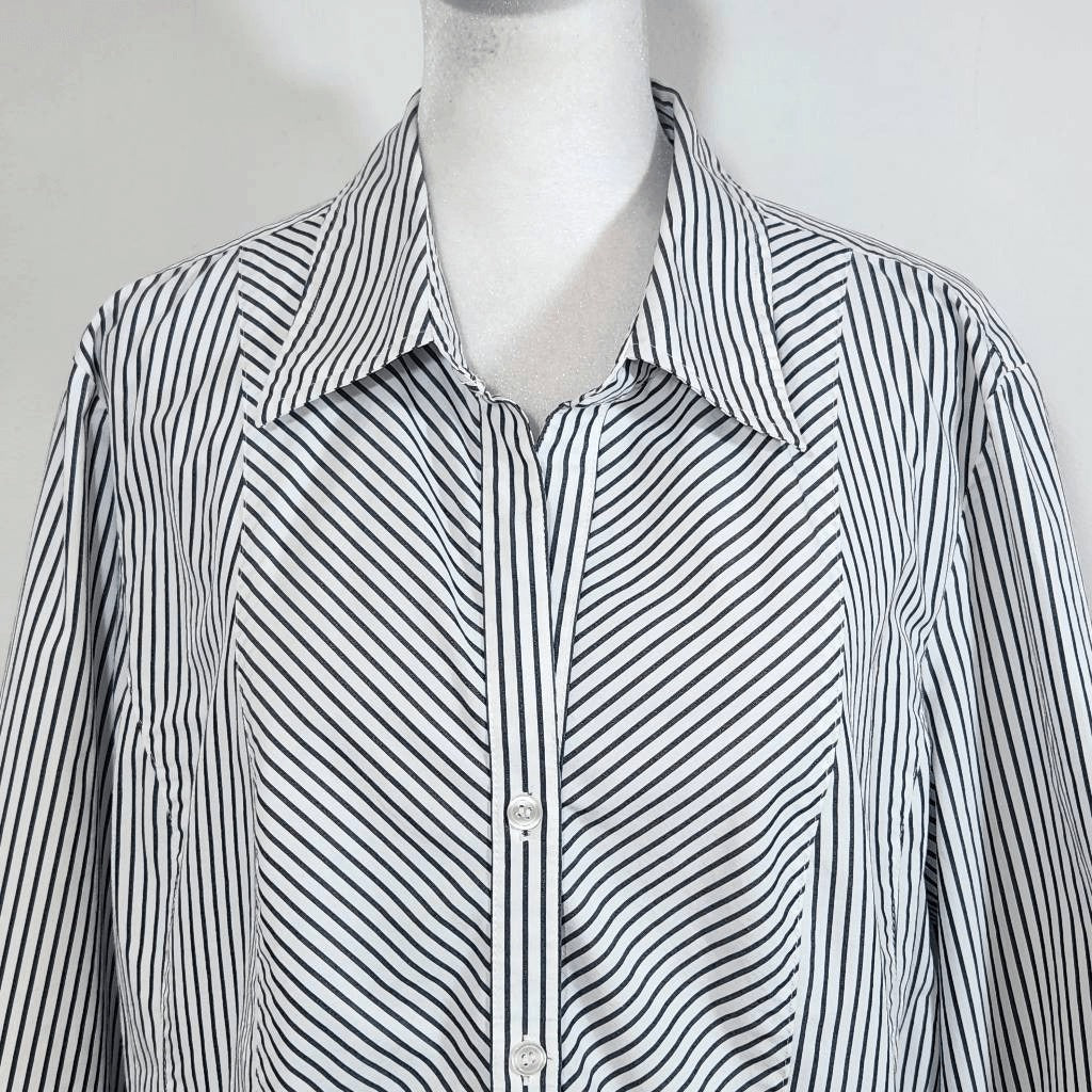 Style & Co. White and Black Stripe Button Down Blouse Size 16 Striped Blouse