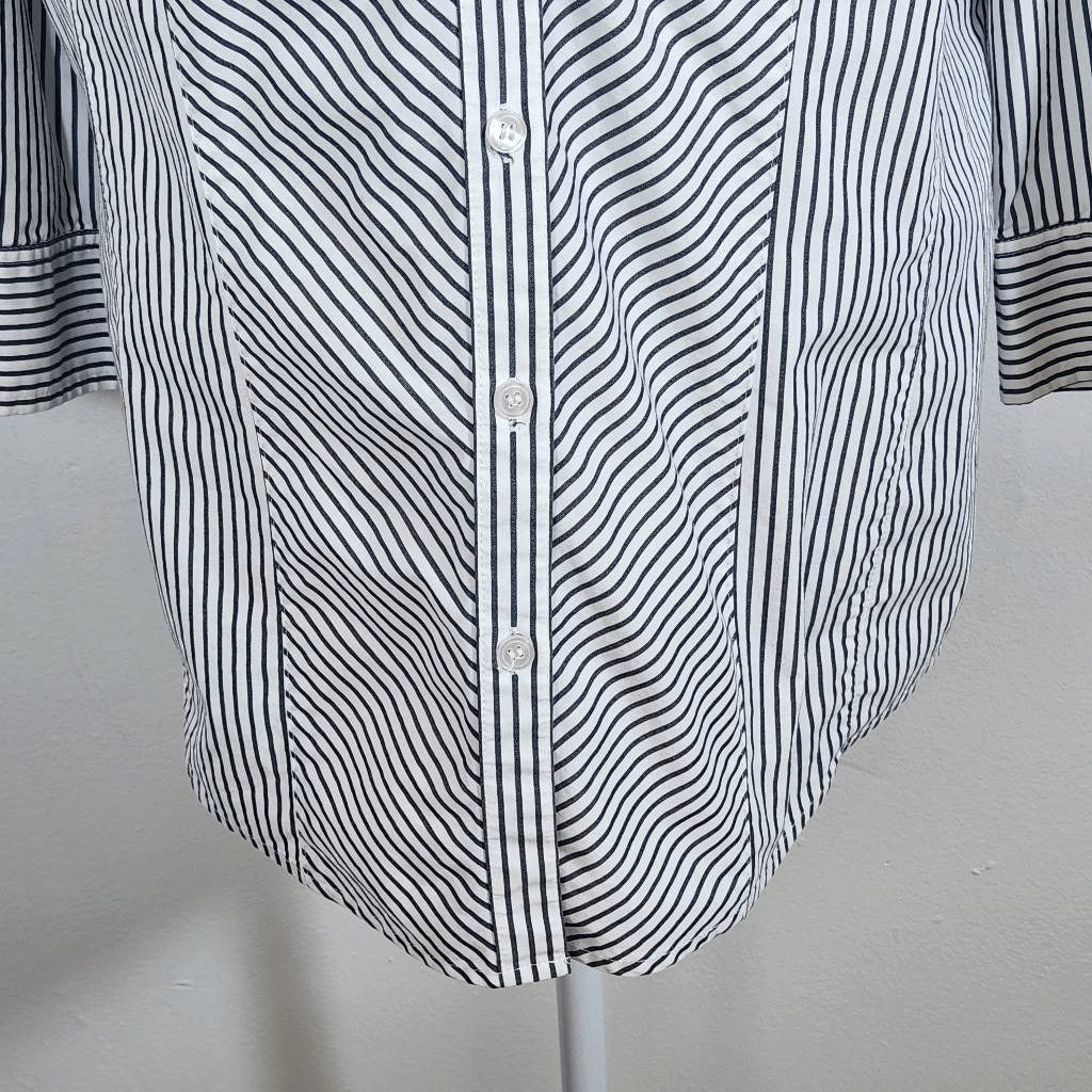 Style & Co. White and Black Stripe Button Down Blouse Size 16 Striped Blouse