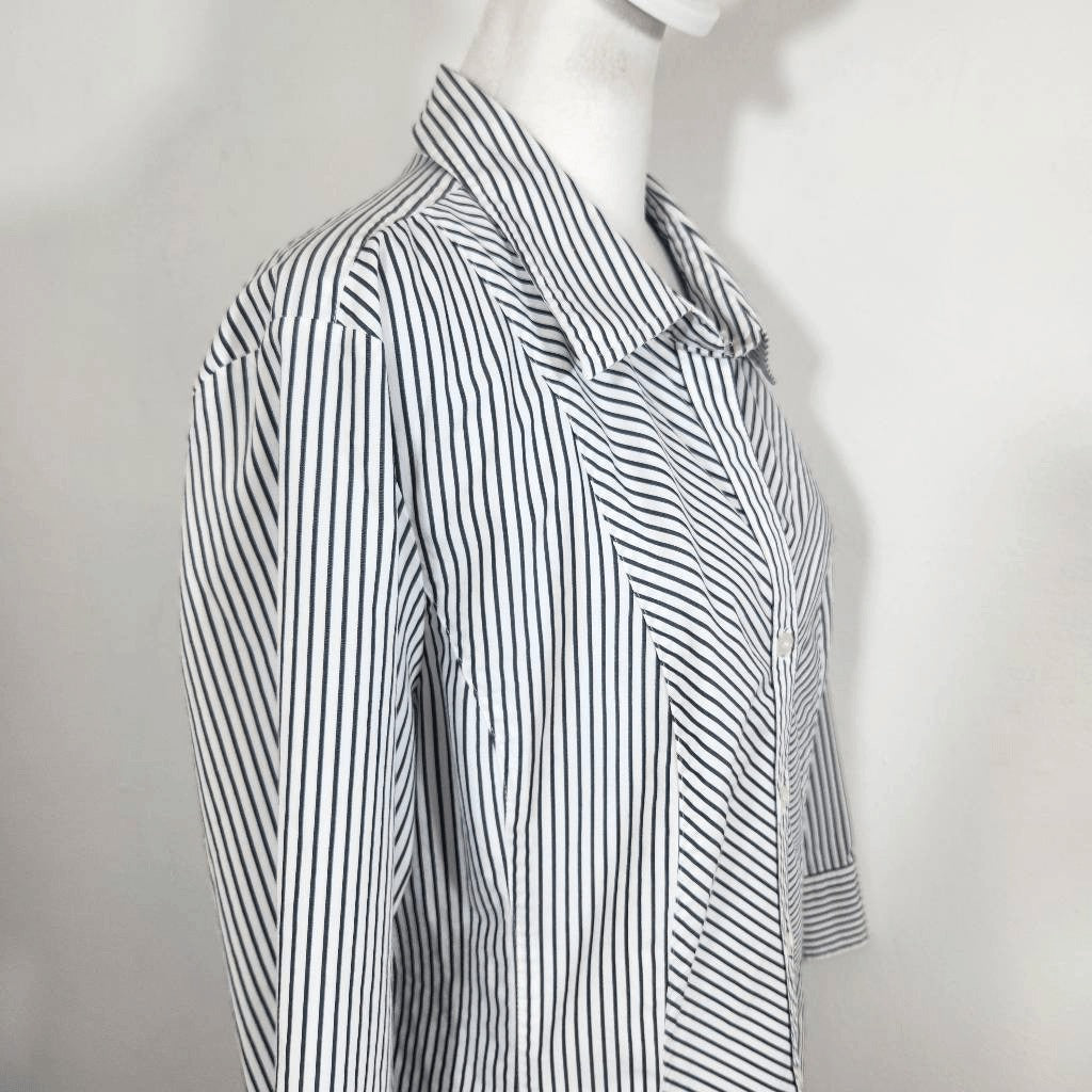 Style & Co. White and Black Stripe Button Down Blouse Size 16 Striped Blouse