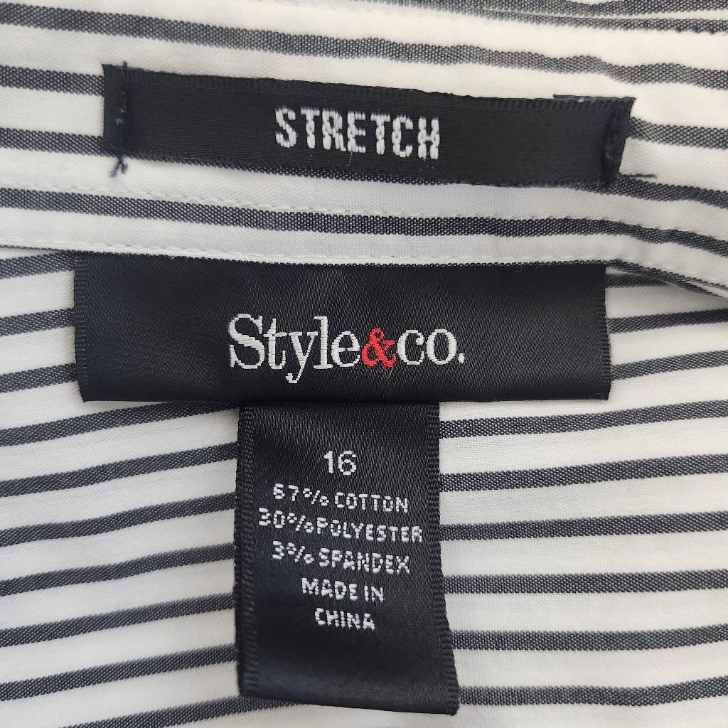 Style & Co. White and Black Stripe Button Down Blouse Size 16 Striped Blouse