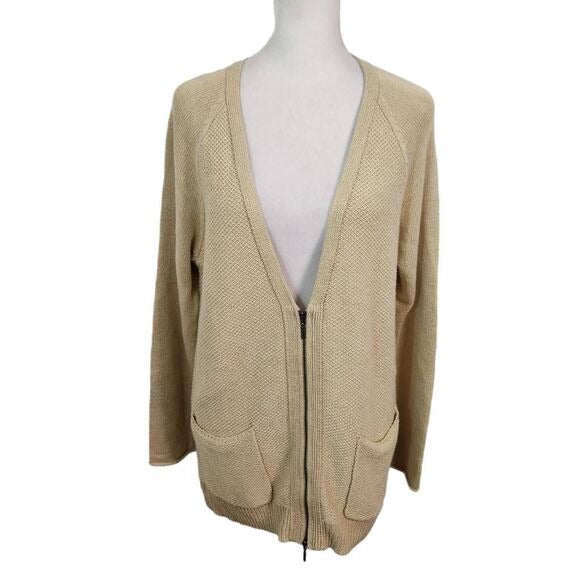 J. Jill Khaki Cardigan Size Small Tan Zip Front Cardigan Sweater