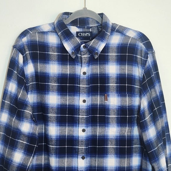 Chaps Mens Blue Plaid Flannel Shirt Size XL