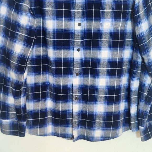 Chaps Mens Blue Plaid Flannel Shirt Size XL
