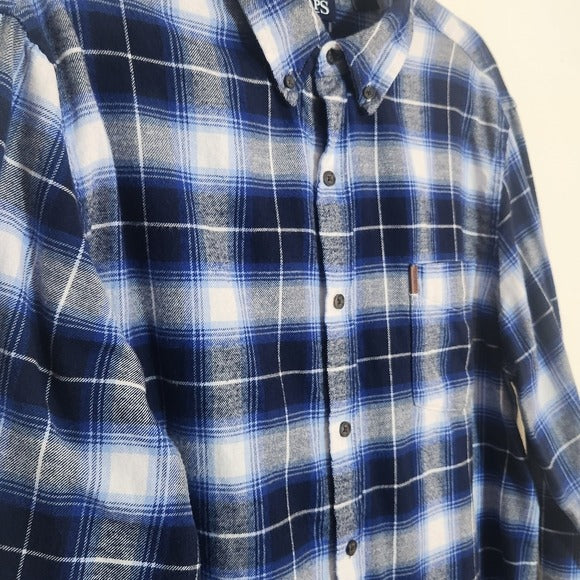 Chaps Mens Blue Plaid Flannel Shirt Size XL