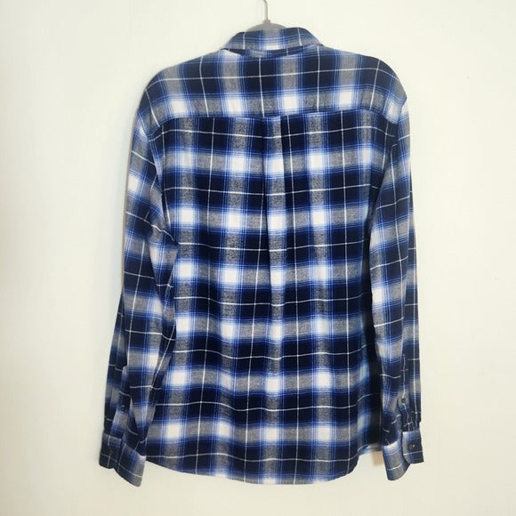 Chaps Mens Blue Plaid Flannel Shirt Size XL