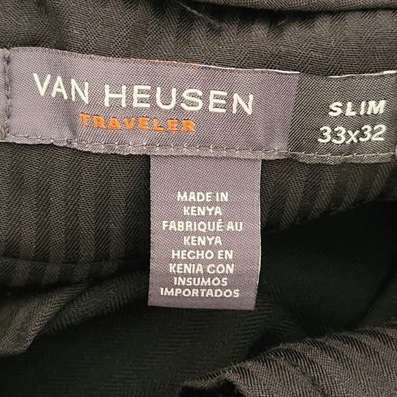 Van Heusen Traveler Slim Mens Black Dress Pants Size 33 x 32