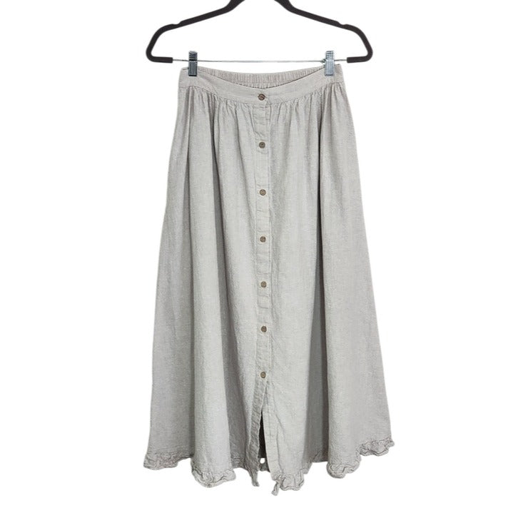 Rylee + Cru Taupe Gray Linen and Cotton Button Front Midi Skirt Size Large