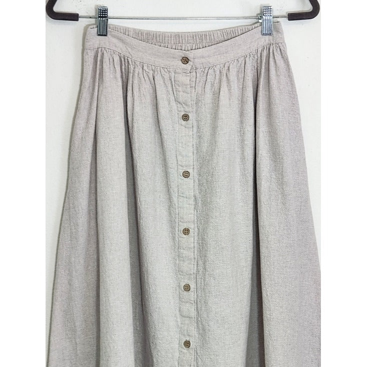 Rylee + Cru Taupe Gray Linen and Cotton Button Front Midi Skirt Size Large