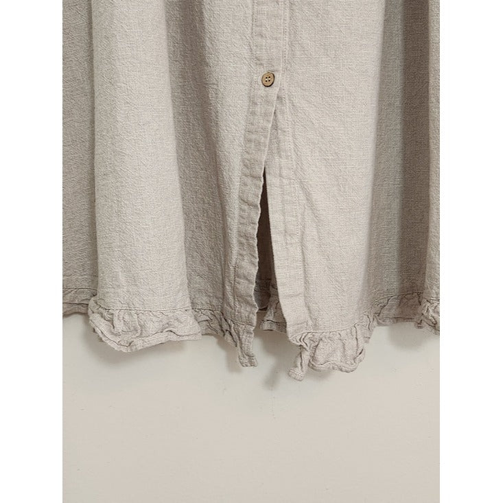 Rylee + Cru Taupe Gray Linen and Cotton Button Front Midi Skirt Size Large