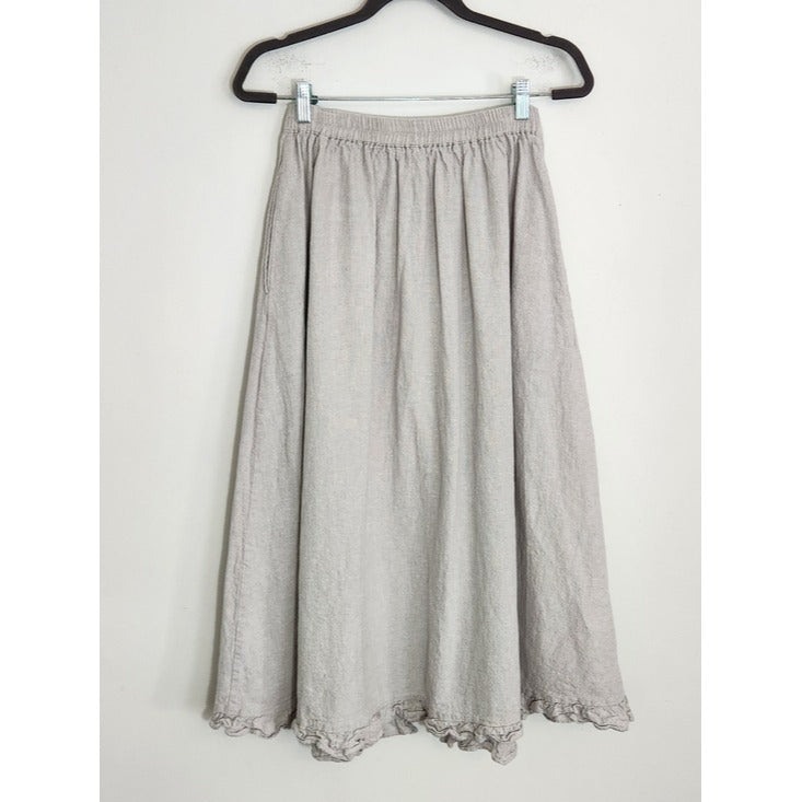 Rylee + Cru Taupe Gray Linen and Cotton Button Front Midi Skirt Size Large