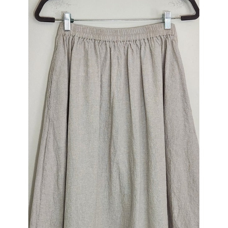 Rylee + Cru Taupe Gray Linen and Cotton Button Front Midi Skirt Size Large
