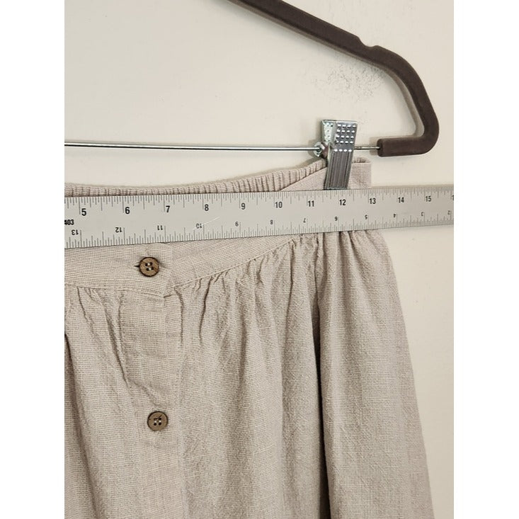 Rylee + Cru Taupe Gray Linen and Cotton Button Front Midi Skirt Size Large