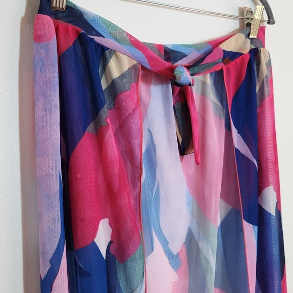 Blue and Pink Mesh Sarong Skirt Beach Cover-Up Size Large