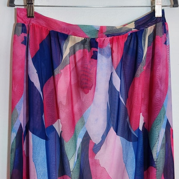 Blue and Pink Mesh Sarong Skirt Beach Cover-Up Size Large