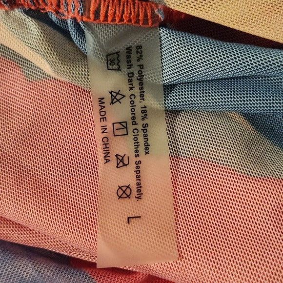 Blue and Pink Mesh Sarong Skirt Beach Cover-Up Size Large
