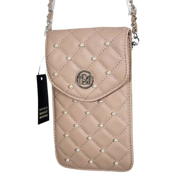 Badgley Mischka Nude Pink Crossbody Phone Case Bag New