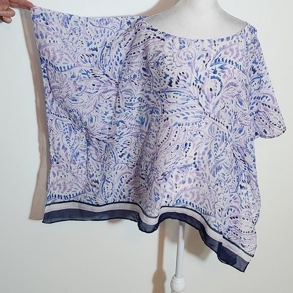 Talbots Semi-Sheer Purple and Blue Paisley Poncho Blouse Size Large