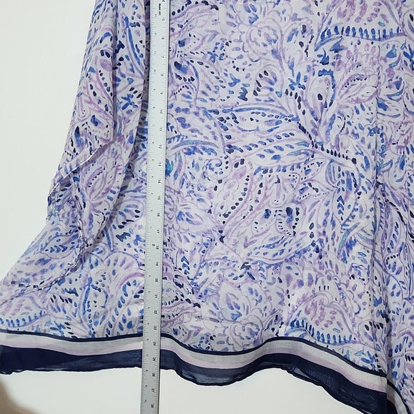 Talbots Semi-Sheer Purple and Blue Paisley Poncho Blouse Size Large