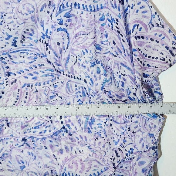 Talbots Semi-Sheer Purple and Blue Paisley Poncho Blouse Size Large