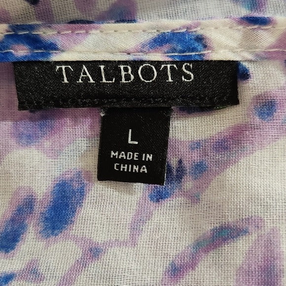 Talbots Semi-Sheer Purple and Blue Paisley Poncho Blouse Size Large
